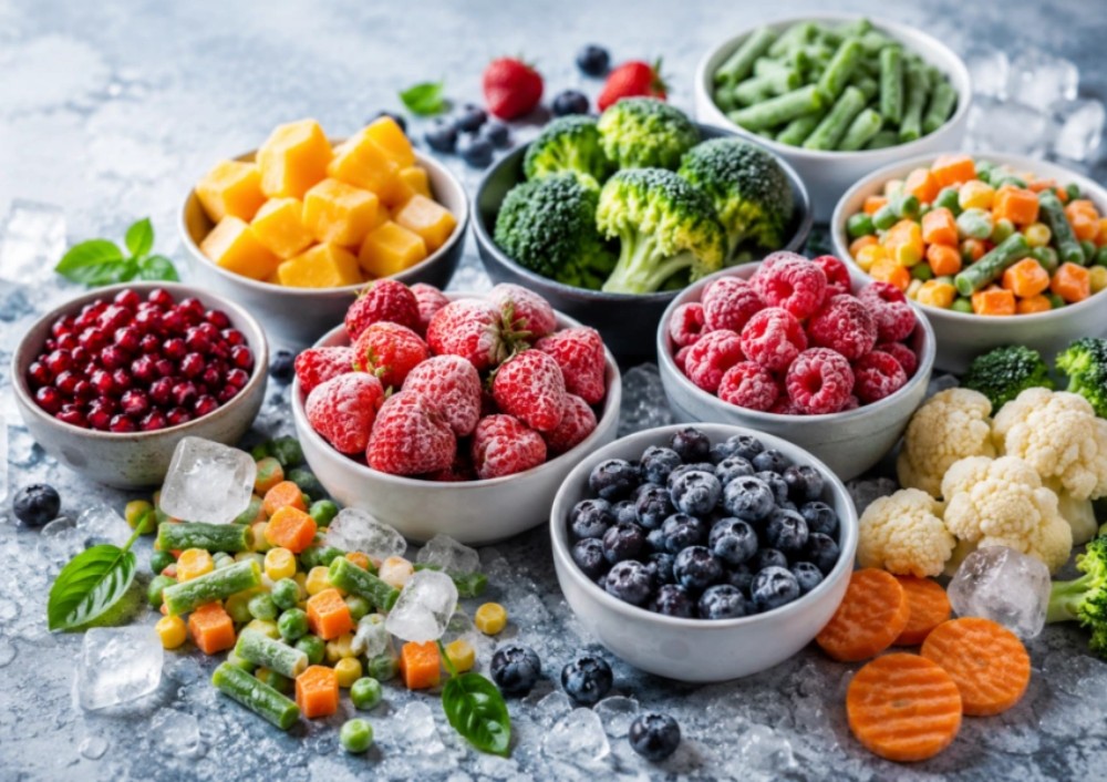 various frozen fruits and vegetables